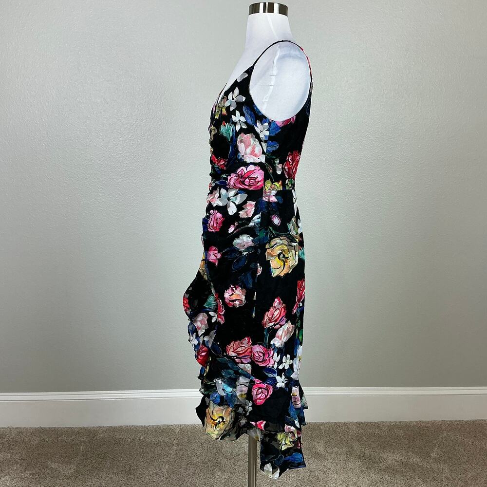 Aidan Mattox Floral Print Ruched High-Low Sleeveless Cocktail Dress Black Size 6 - Picture 6 of 13